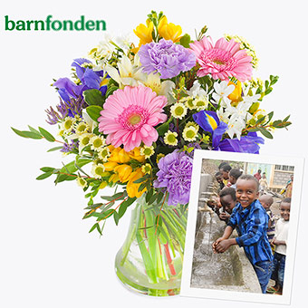 Skicka en ljuvlig bukett, skänk samtidigt 200 kr till Barnfonden. Beställ "Rent vatten och god hälsa" hos Euroflorist - skicka med bud!