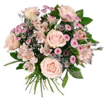 Ljuvlig bukett med blandade rosa blommor. Beställ online hos Florister i Sverige.