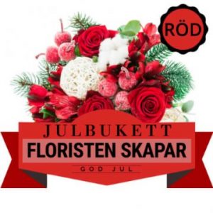 Julbukett med röda blommor, "Floristen skapar". Ett alternativ hos Florister i Sverige.